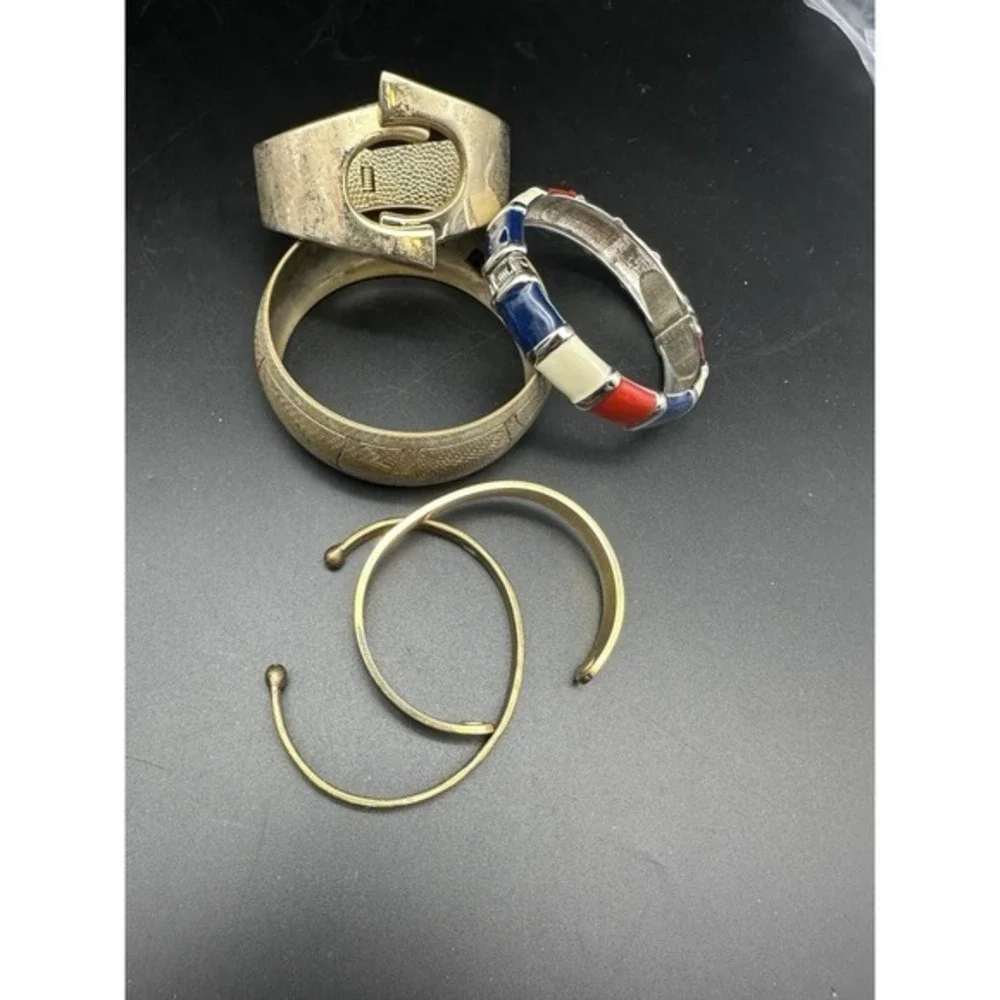 Vintage Mixed Metal Enamel Gold Tone Brass Cuff‎ Bangle Bracelet Lot